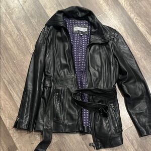 Black Leather Jacket with Belt